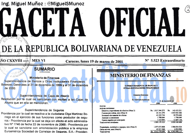 Gaceta Oficial 5523 del 19 Marzo 2001