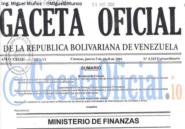 Gaceta Oficial 5525 del 5 Abril 2001