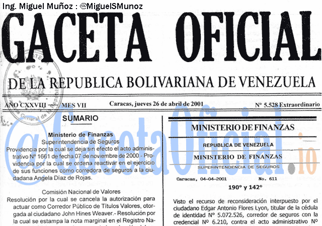 Gaceta Oficial 5528 del 26 Abril 2001