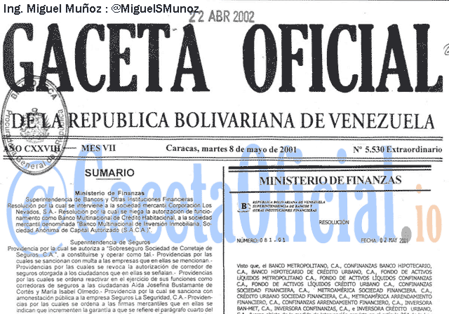 Gaceta Oficial 5530 del 8 Mayo 2001