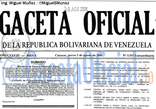 Gaceta Oficial 5547 del 2 Agosto 2001