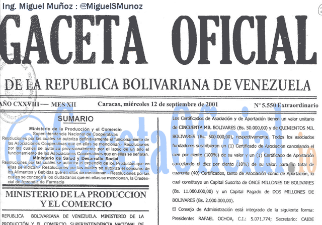 Gaceta Oficial 5550 del 12 Septiembre 2001