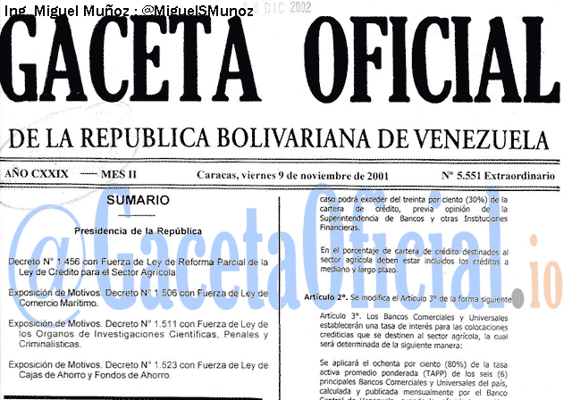 Gaceta Oficial 5551 del 9 Noviembre 2001