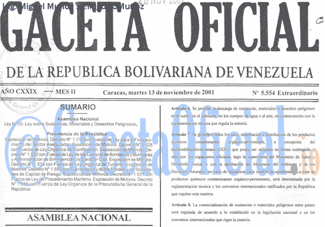 Gaceta Oficial 5554 del 13 Noviembre 2001