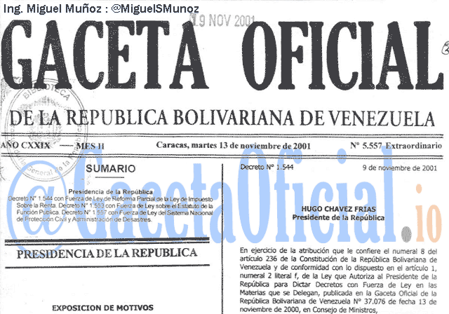 Gaceta Oficial 5557 del 13 Noviembre 2001