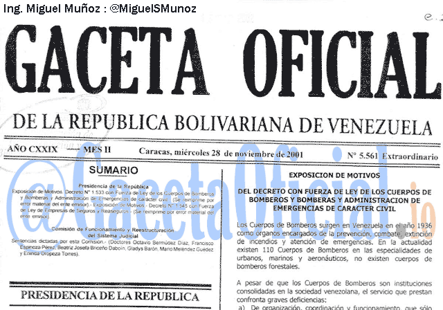 Gaceta Oficial 5561 del 28 Noviembre 2001