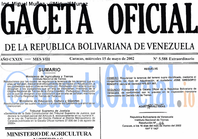 Gaceta Oficial 5588 del 15 Mayo 2002