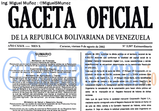 Gaceta Oficial 5597 del 9 Agosto 2002
