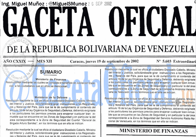 Gaceta Oficial 5603 del 19 Septiembre 2002