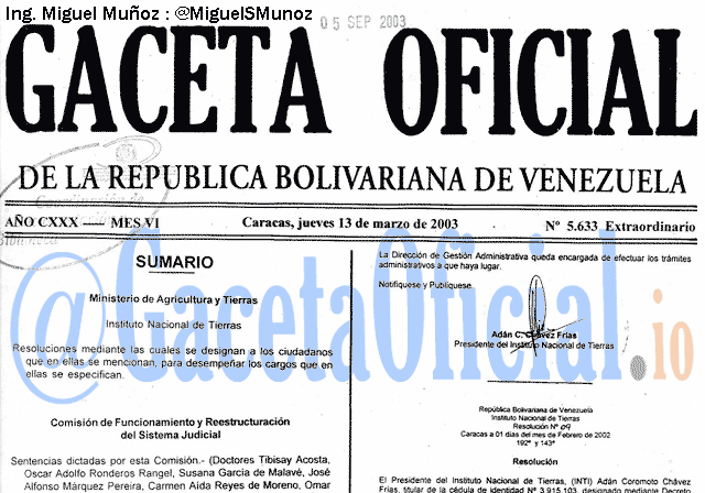 Gaceta Oficial 5633 del 13 Marzo 2003