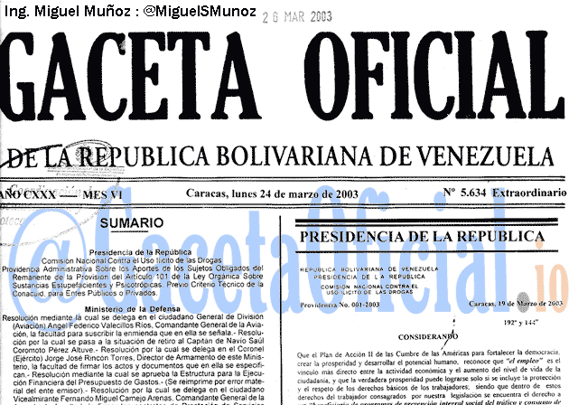 Gaceta Oficial 5634 del 24 Marzo 2003