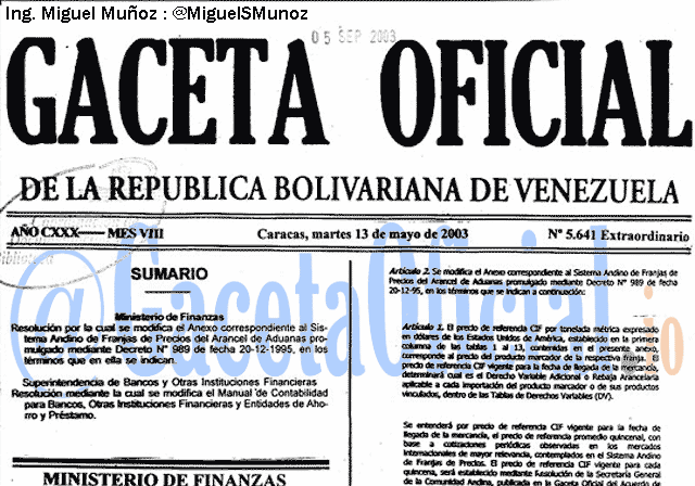 Gaceta Oficial 5641 del 13 Mayo 2003