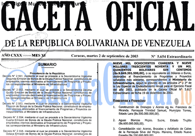 Gaceta Oficial 5654 del 2 Septiembre 2003