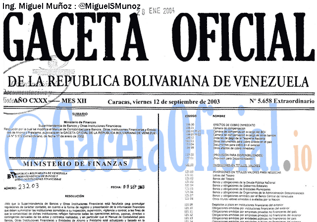 Gaceta Oficial 5658 del 12 Septiembre 2003