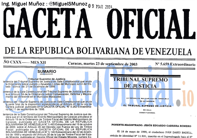Gaceta Oficial 5659 del 23 Septiembre 2003