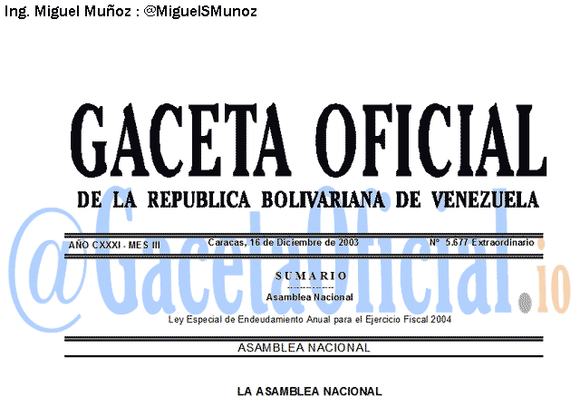 Gaceta Oficial 5677 del 16 Diciembre 2003