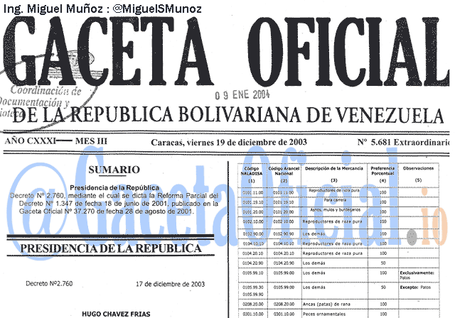 Gaceta Oficial 5681 del 19 Diciembre 2003