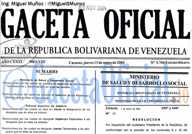 Gaceta Oficial 5704 del 13 Mayo 2004