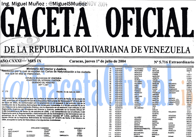 Gaceta Oficial 5716 del 1 Julio 2004