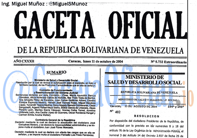 Gaceta Oficial 5732 del 11 Octubre 2004