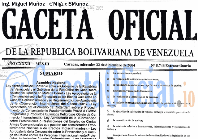 Gaceta Oficial 5746 del 22 Diciembre 2004