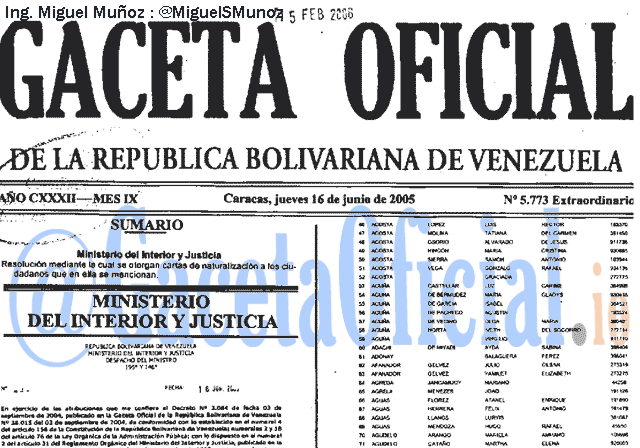 Gaceta Oficial 5773 del 16 Junio 2005