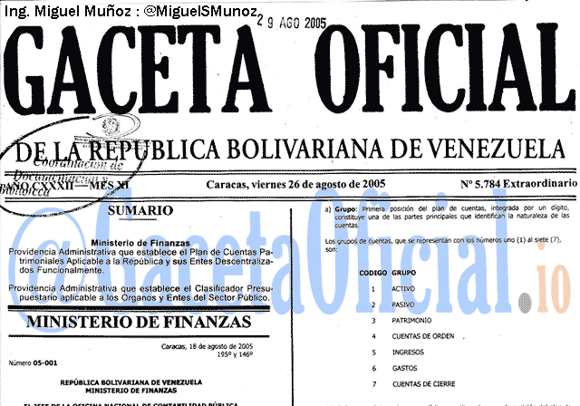 Gaceta Oficial 5784 del 26 Agosto 2005