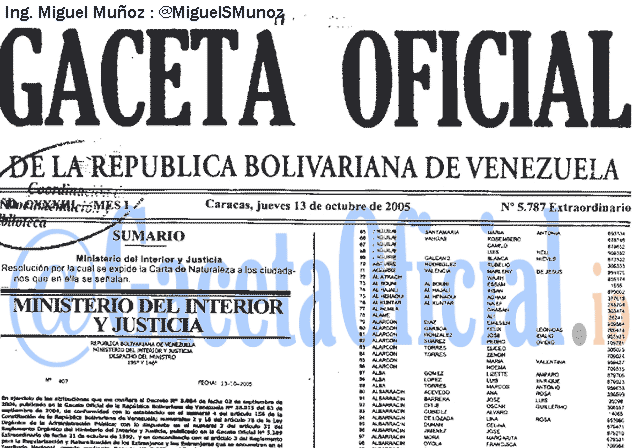 Gaceta Oficial 5787 del 13 Septiembre 2005