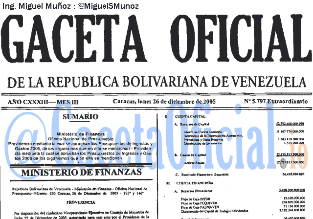 Gaceta Oficial 5797 del 26 Diciembre 2005
