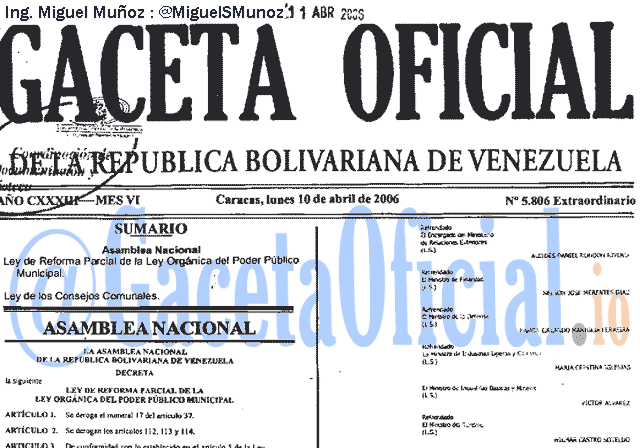 Gaceta Oficial 5806 del 10 Abril 2006