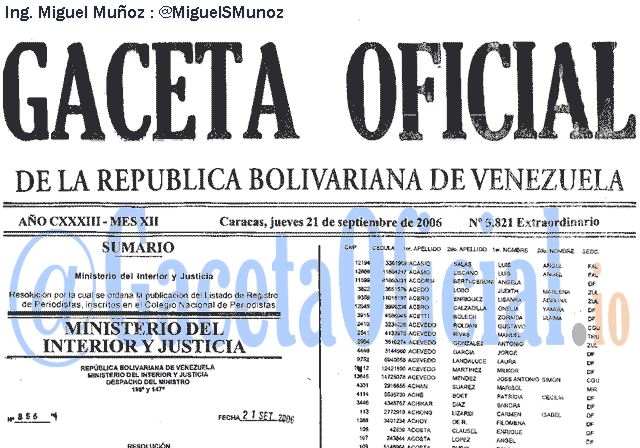 Gaceta Oficial 5821 del 21 Septiembre 2006