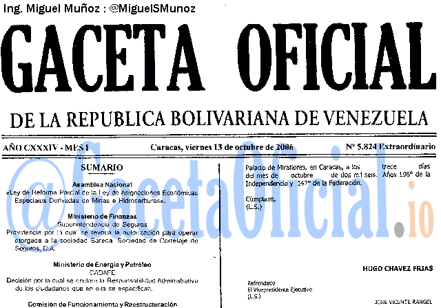 Gaceta Oficial 5824 del 13 Octubre 2006