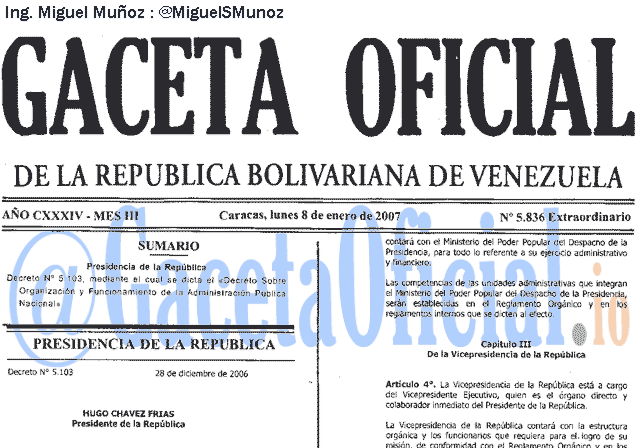 Gaceta Oficial 5836 del 8 Enero 2007