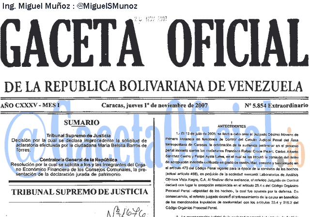 Gaceta Oficial 5854 del 1 Noviembre 2007