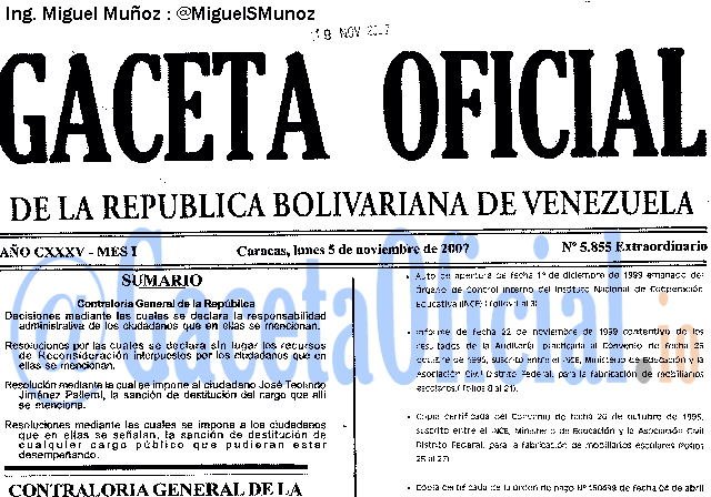 Gaceta Oficial 5855 del 5 Noviembre 2007