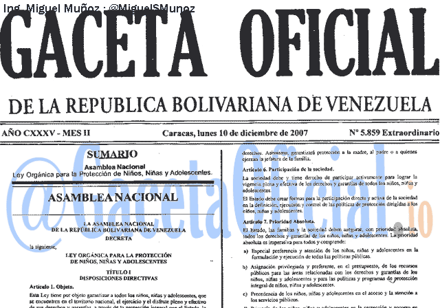 Gaceta Oficial 5859 del 10 Diciembre 2007