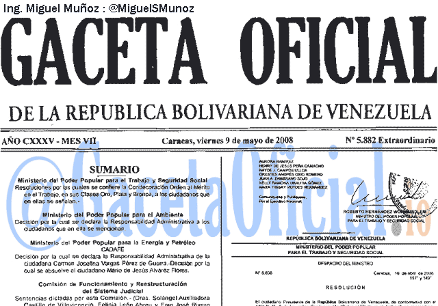 Gaceta Oficial 5882 del 9 Mayo 2008