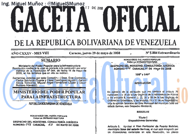 Gaceta Oficial 5884 del 29 Mayo 2008