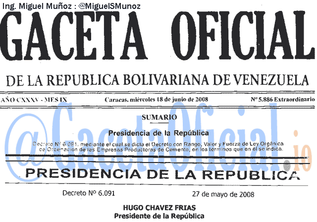 Gaceta Oficial 5886 del 18 Junio 2008
