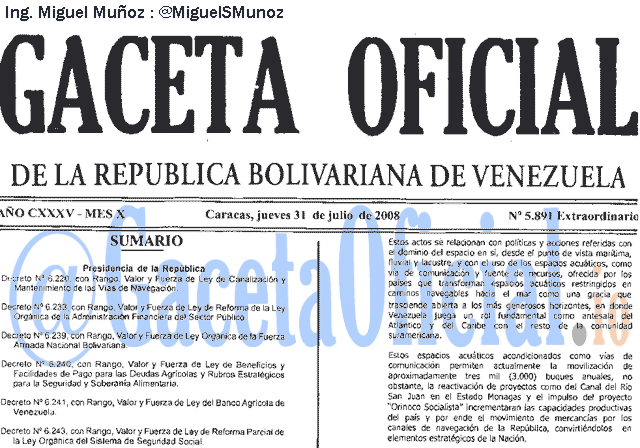 Gaceta Oficial 5891 del 31 Julio 2008