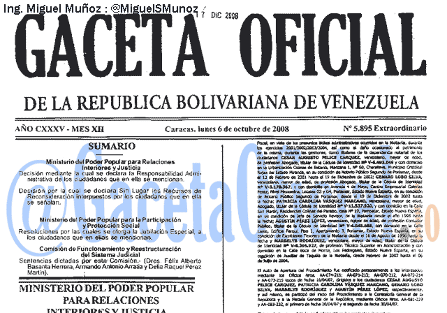 Gaceta Oficial 5895 del 6 Octubre 2008