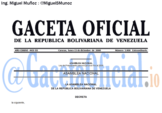 Gaceta Oficial 5900 del 15 Diciembre 2008