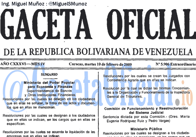 Gaceta Oficial 5906 del 10 Febrero 2009