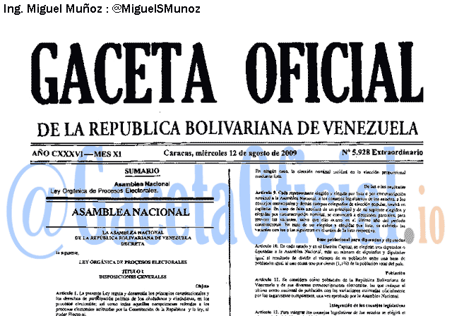 Gaceta Oficial 5928 del 12 Agosto 2009