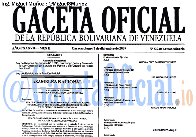 Gaceta Oficial 5940 del 7 Diciembre 2009