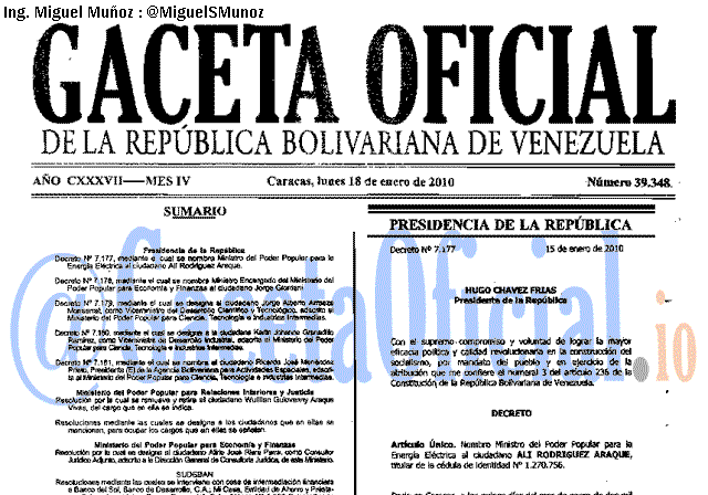 Gaceta Oficial 39348 del 18 Enero 2010