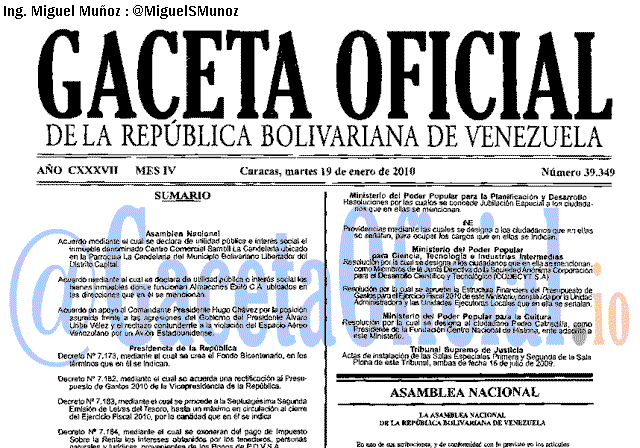 Gaceta Oficial 39349 del 19 Enero 2010