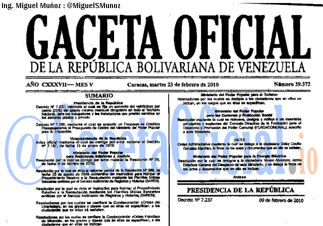 Gaceta Oficial 39372 del 23 Febrero 2010