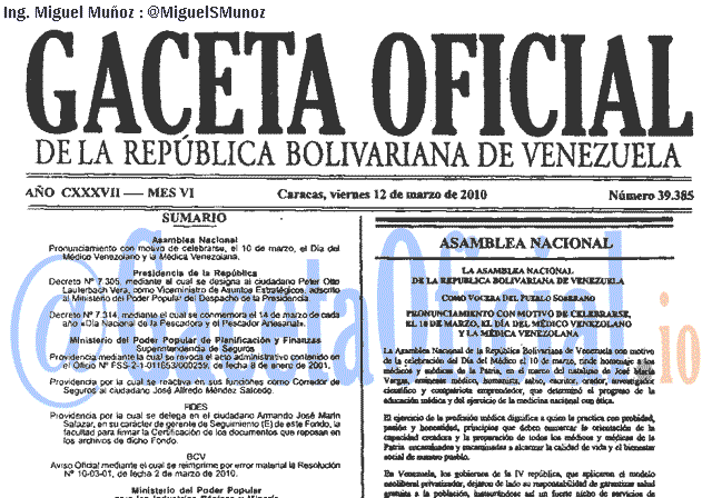 Gaceta Oficial 39385 del 12 Marzo 2010