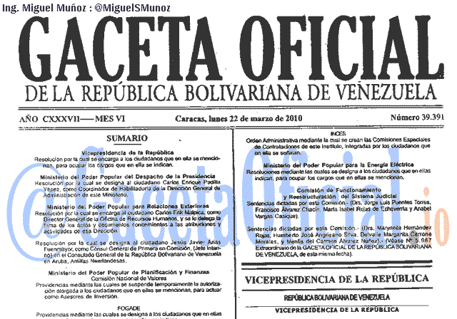 Gaceta Oficial 39391 del 22 Marzo 2010
